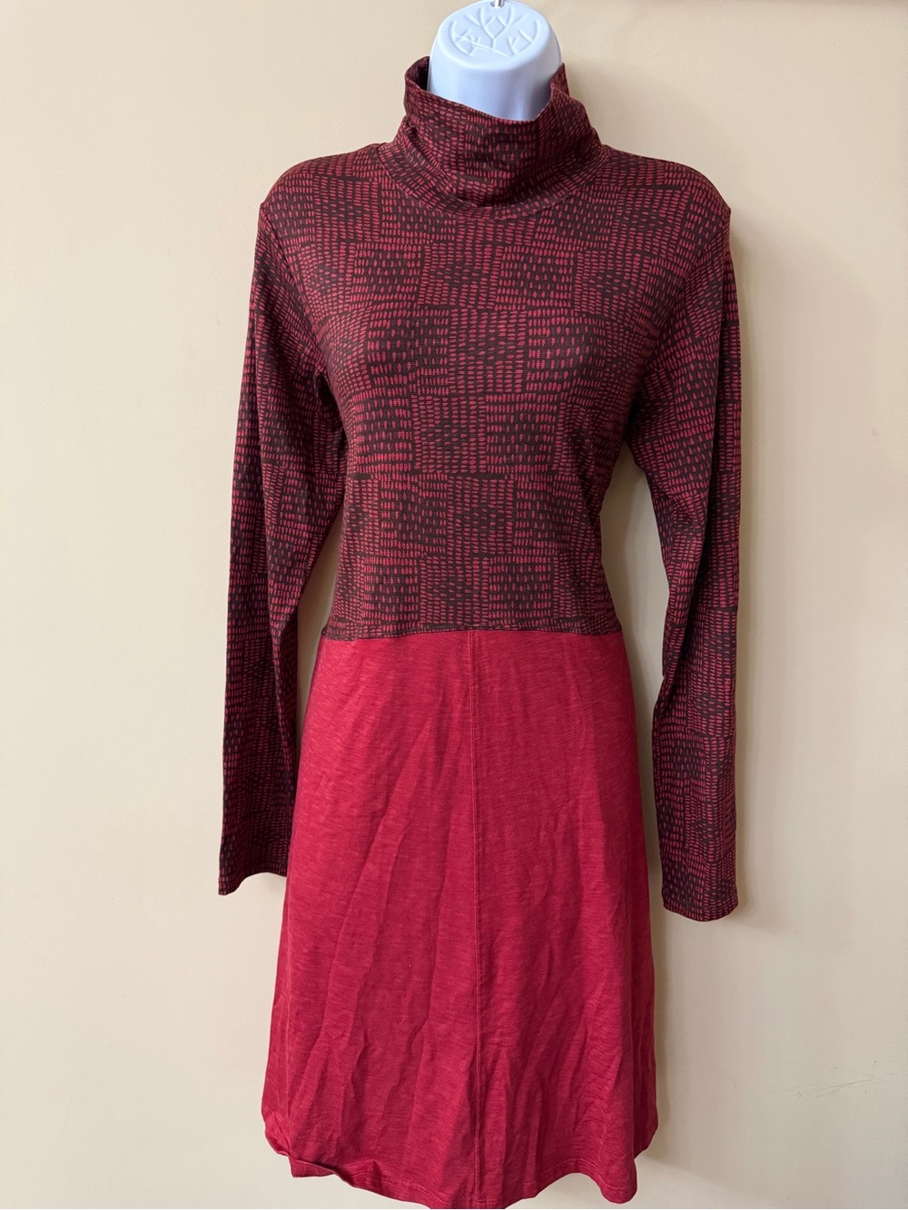 Toad & Co Women’s M Mock Neck long sleeve Organic Cotton Dress, Red